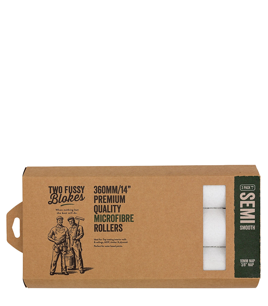 Two Fussy Blokes 14" 360mm Microfibre Semi Smooth Roller Refill 38mm Core - 3 Pack