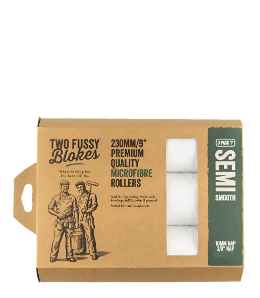 Two Fussy Blokes 9" 230mm Microfibre Semi Smooth Roller Refill 44mm Core - 3 Pack