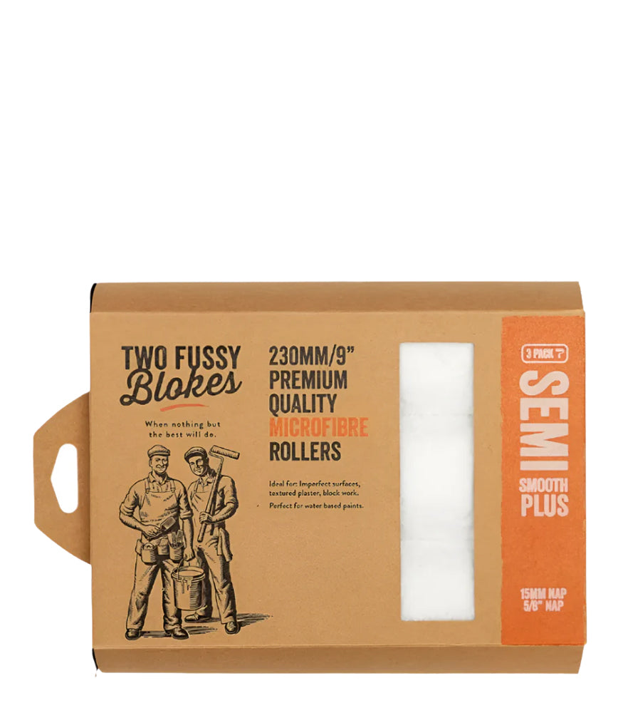 Two Fussy Blokes 9" 230mm Microfibre Semi Smooth Plus Roller Refill 44mm Core - 3 Pack