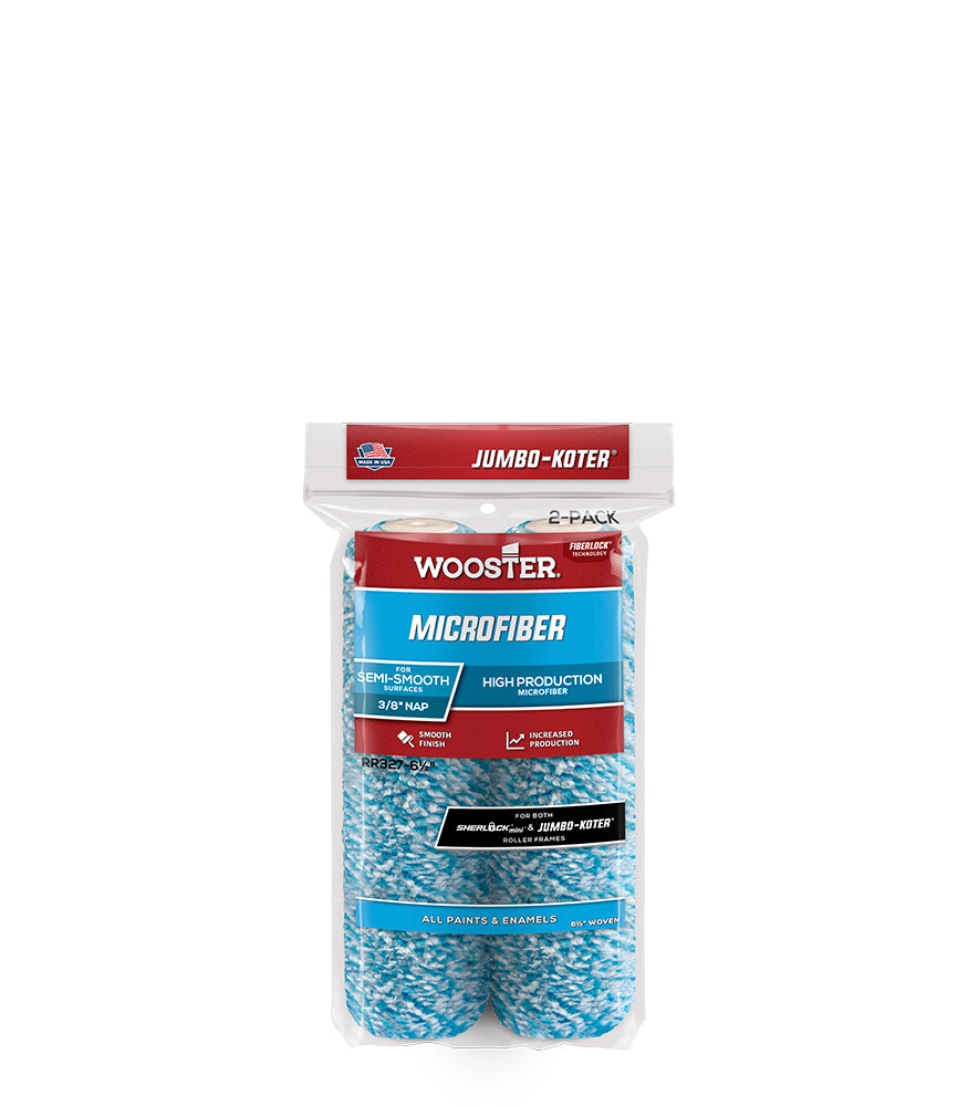 Wooster Jumbo Koter Microfiber 6.5" Mini Roller Sleeves 3/8" Nap Semi Smooth - Twin Pack