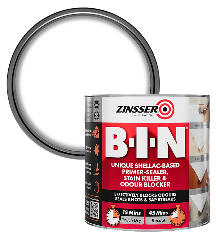 Zinsser BIN Primer Sealer - Stain Killer Paint - White - 2.5L