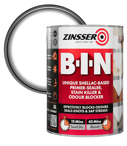 Zinsser BIN Primer Sealer - Stain Killer Paint - White - 5L