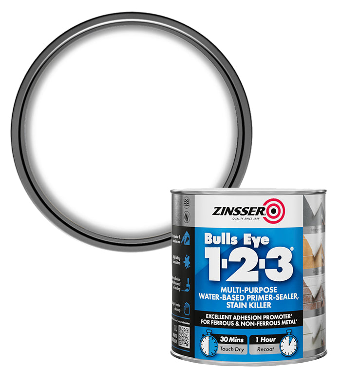 Zinsser Bulls Eye 1-2-3 - Primer-sealer - Stain Killer - 1 Litre - White