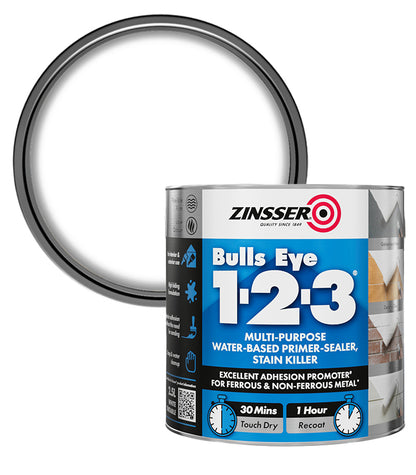 Zinsser Bulls Eye 1-2-3 - Primer-Sealer - Stain Killer - 2.5 Litre - White