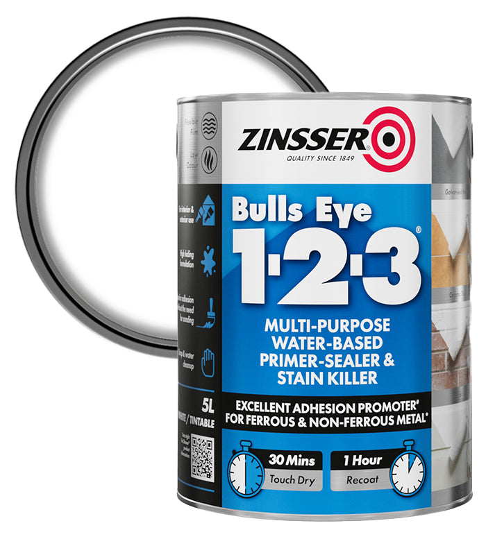 Zinsser Bulls Eye 1-2-3 - Primer-sealer - Stain Killer - 5 Litre - White