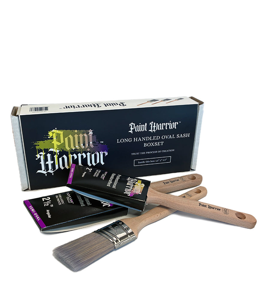 Paint Warrior Semi Oval Angled Long Handle Brush Box Set - 3 Pack