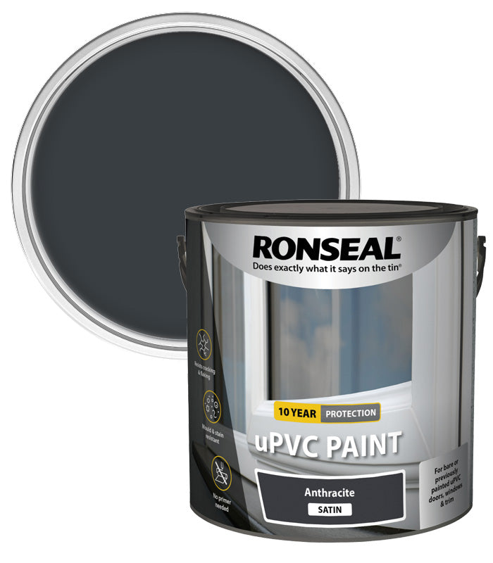 Ronseal UPVC Window and Door Paint - Anthracite - Satin - 2.5L
