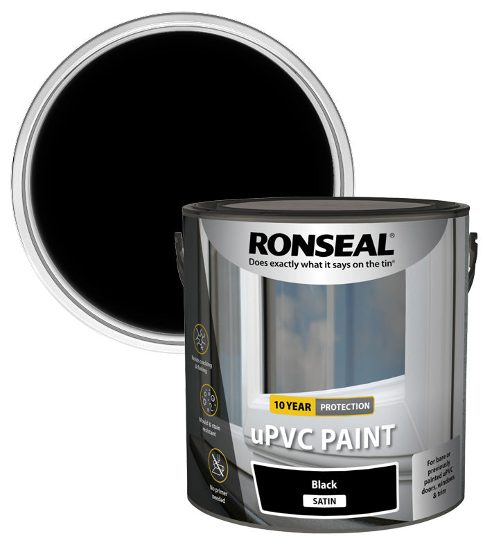 Ronseal UPVC Window and Door Paint - Black - Satin - 2.5L