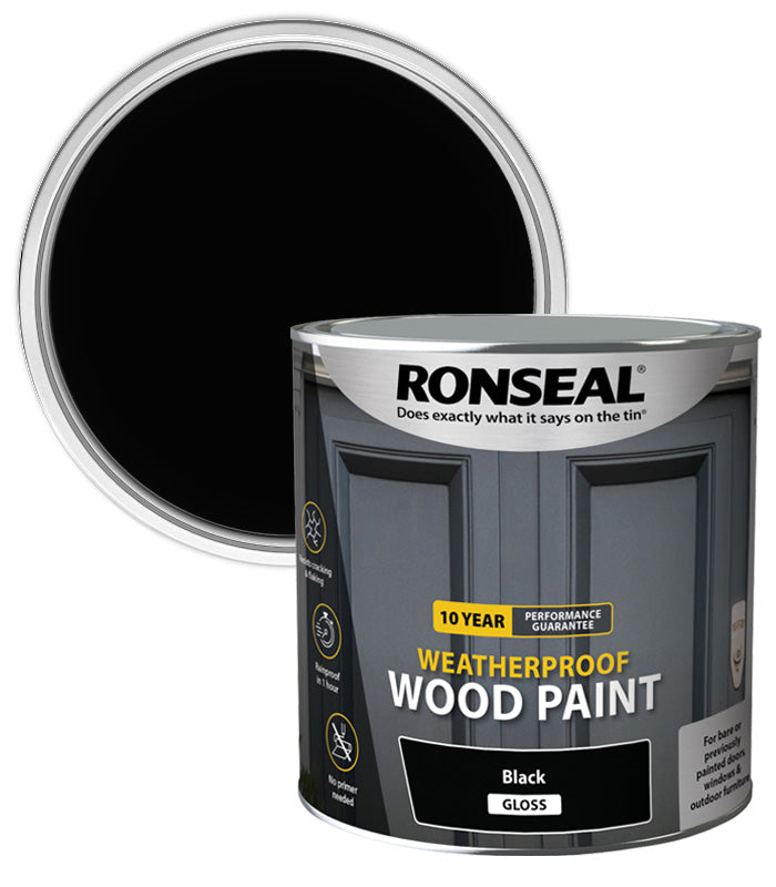 Ronseal 10 Year Weatherproof Wood Paint - Black - Gloss - 2.5L
