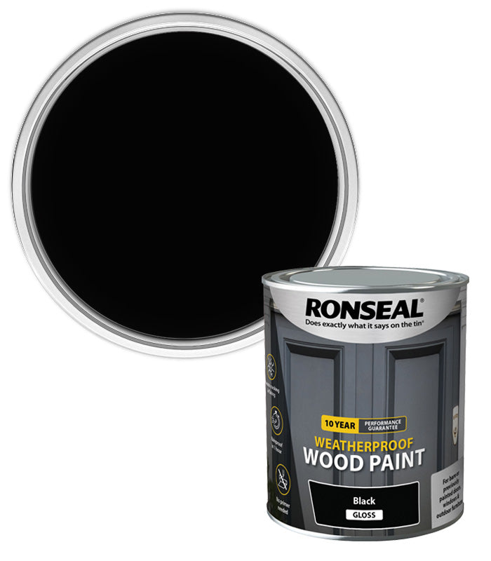 Ronseal 10 Year Weatherproof Wood Paint - Black - Gloss - 750ml