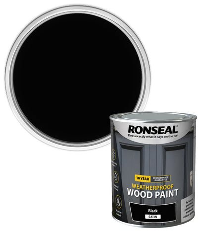 Ronseal 10 Year Weatherproof Wood Paint - Black - Satin - 750ml