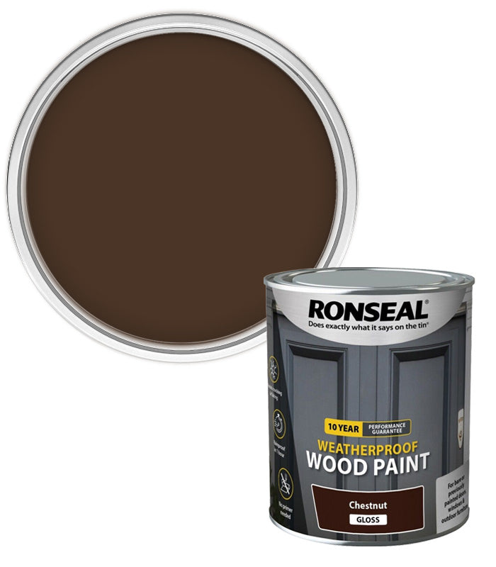 Ronseal 10 Year Weatherproof Wood Paint - Chestnut - Gloss - 750ml