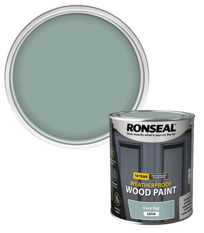 Ronseal 10 Year Weatherproof Wood Paint - Duck Egg - Satin - 750ml