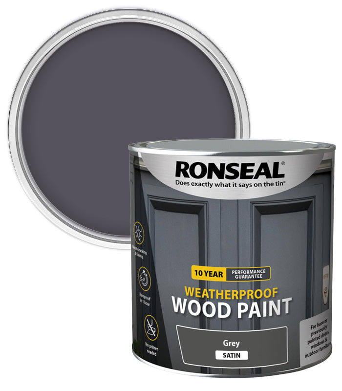 Ronseal 10 Year Weatherproof Wood Paint - Grey - Satin - 2.5L