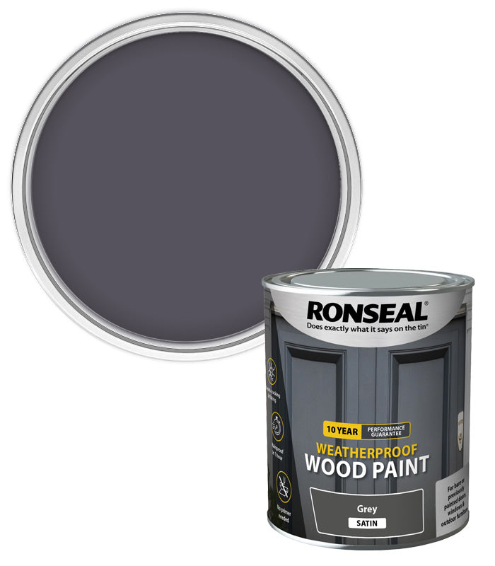 Ronseal 10 Year Weatherproof Wood Paint - Grey - Satin - 750ml
