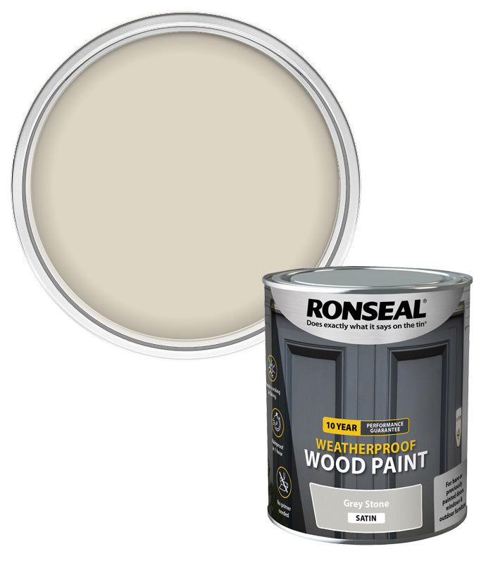 Ronseal 10 Year Weatherproof Wood Paint - Grey Stone - Satin - 750ml