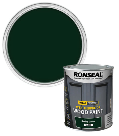 Ronseal 10 Year Weatherproof Wood Paint - Racing Green - Gloss - 750ml