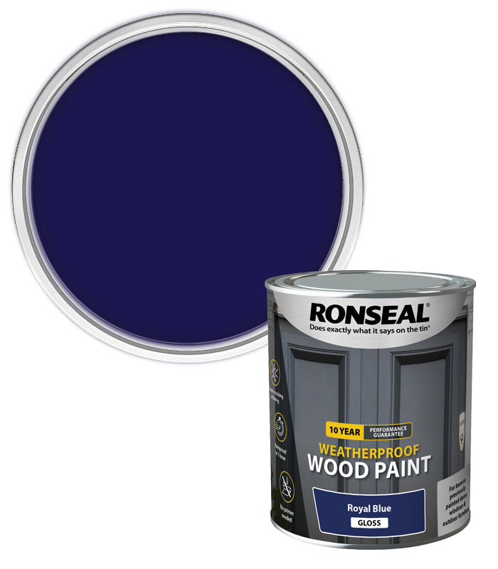 Ronseal 10 Year Weatherproof Wood Paint - Royal Blue - Gloss - 750ml