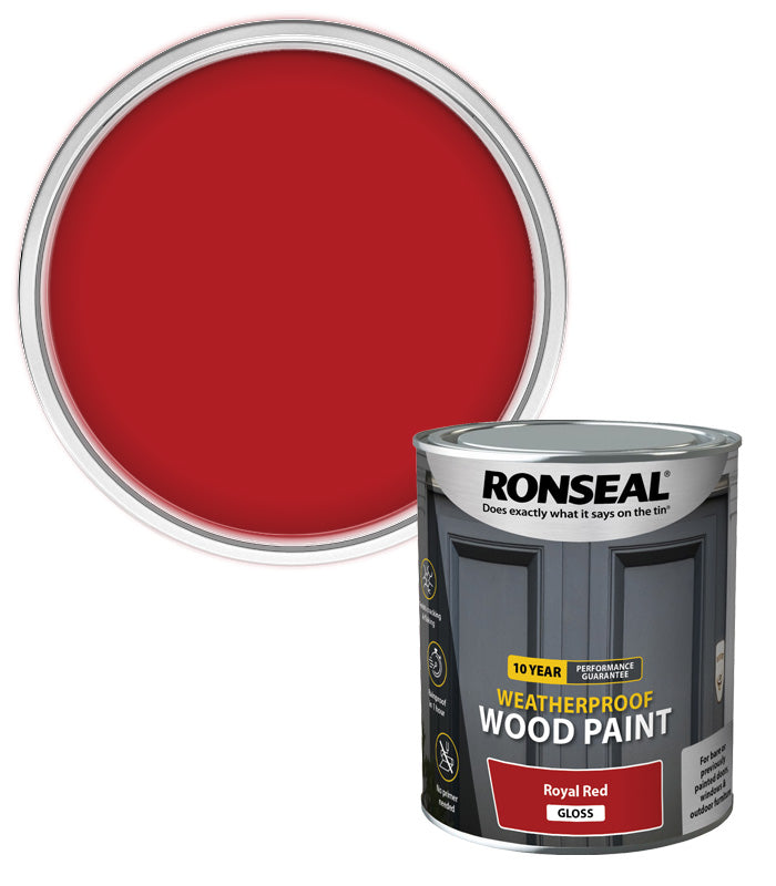 Ronseal 10 Year Weatherproof Wood Paint - Royal Red - Gloss - 750ml