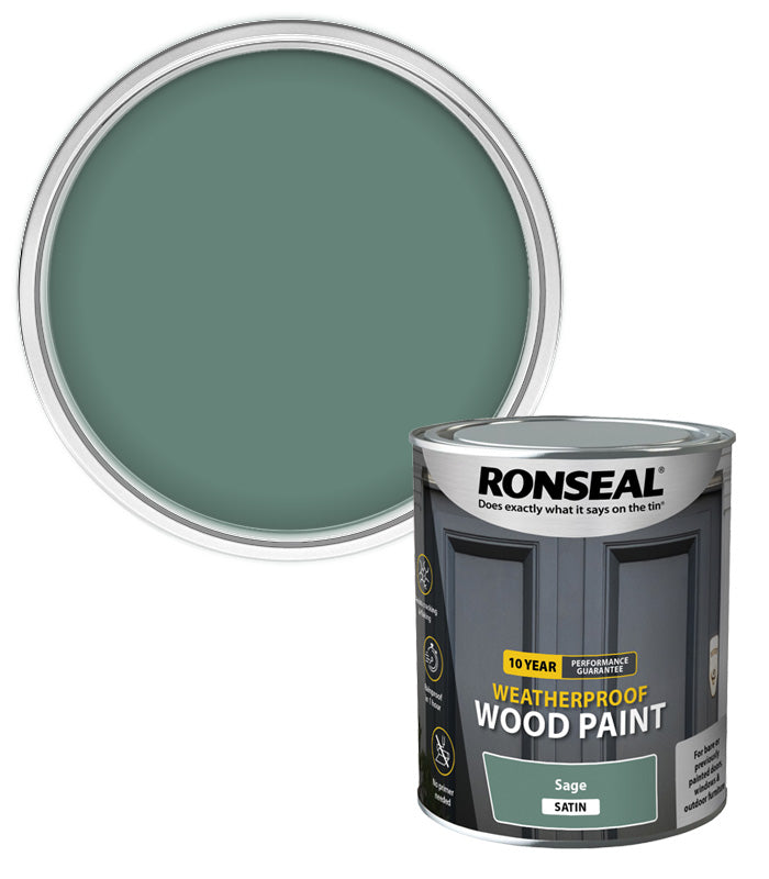 Ronseal 10 Year Weatherproof Wood Paint - Sage - Satin - 750ml