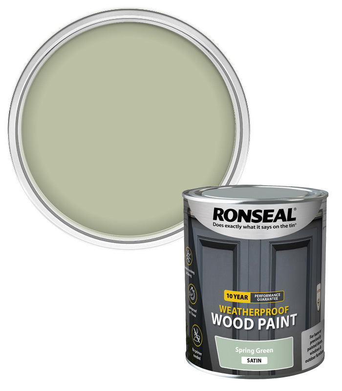 Ronseal 10 Year Weatherproof Wood Paint - Spring Green - Satin - 750ml