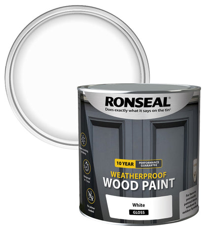 Ronseal 10 Year Weatherproof Wood Paint - White - Gloss - 2.5L