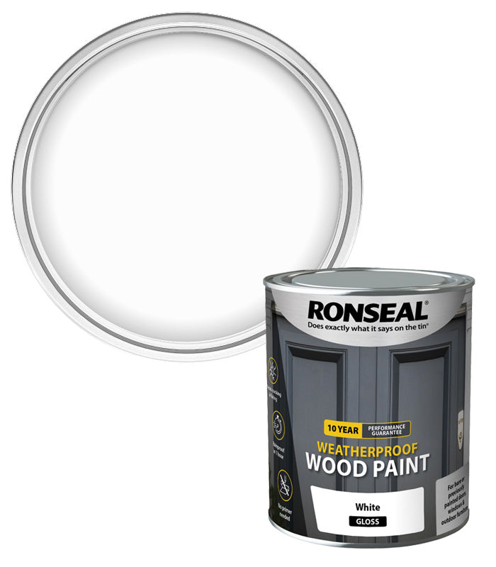 Ronseal 10 Year Weatherproof Wood Paint - White - Gloss - 750ml