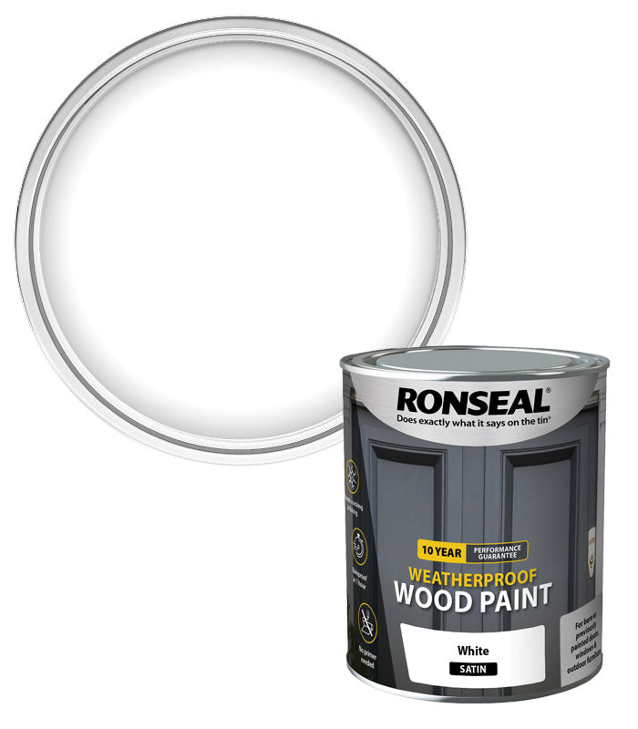 Ronseal 10 Year Weatherproof Wood Paint - White - Satin - 750ml