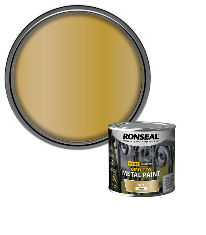 Ronseal 15 Year Direct To Metal Paint - Gloss - Gold - 250ml
