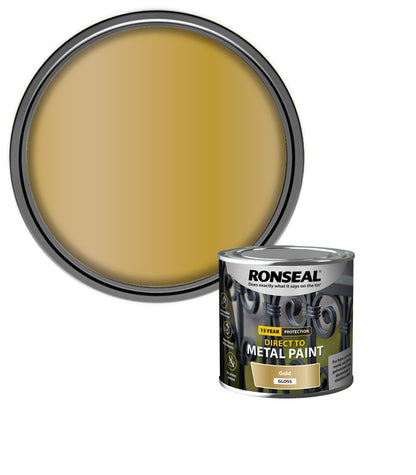 Ronseal 15 Year Direct To Metal Paint - Gloss - Gold - 250ml