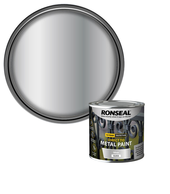 Ronseal 15 Year Direct To Metal Paint - Gloss - Silver - 250ml