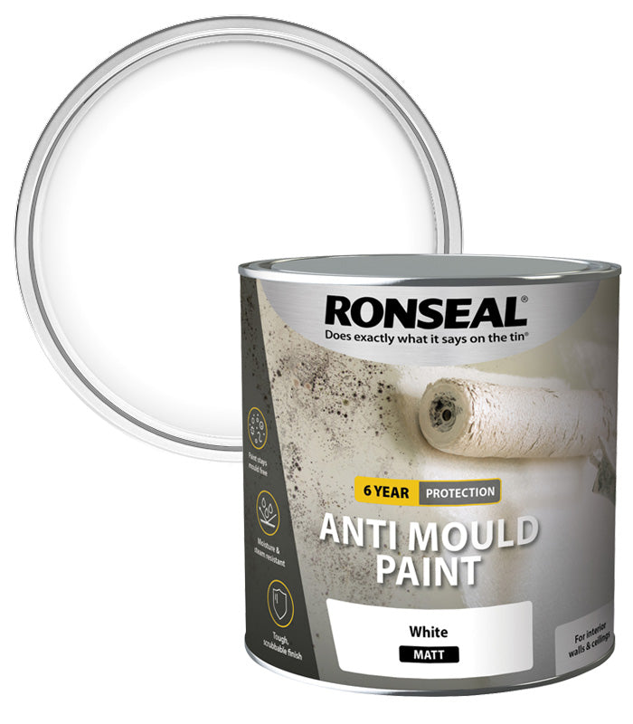 Ronseal 6 Year Anti Mould Paint - White - Matt - 2.5L
