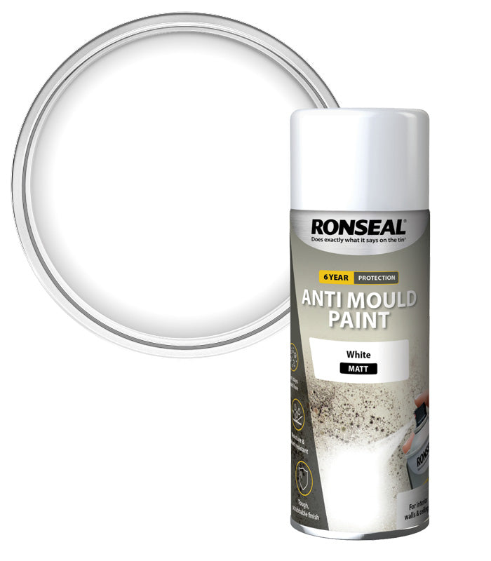 Ronseal 6 Year Anti Mould Paint - White - Matt - 400ml - Aerosol