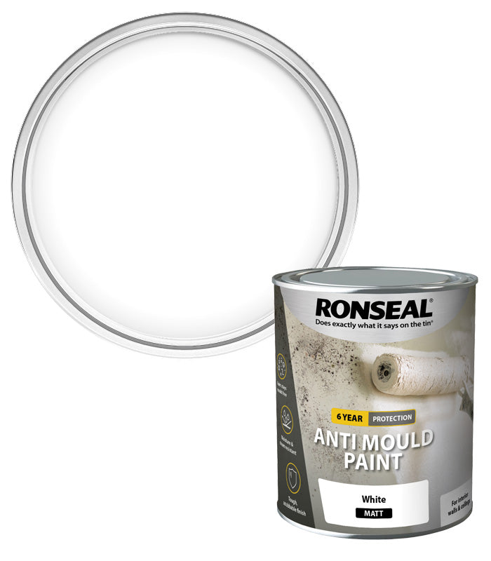 Ronseal 6 Year Anti Mould Paint - White - Matt - 750ml
