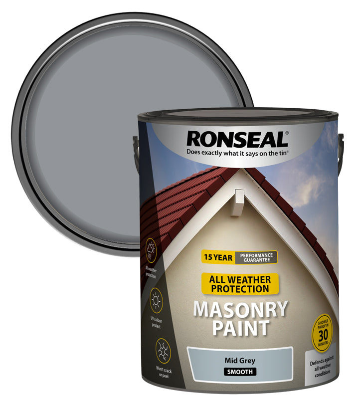 Ronseal All Weather Masonry Paint - 5L - Mid Grey