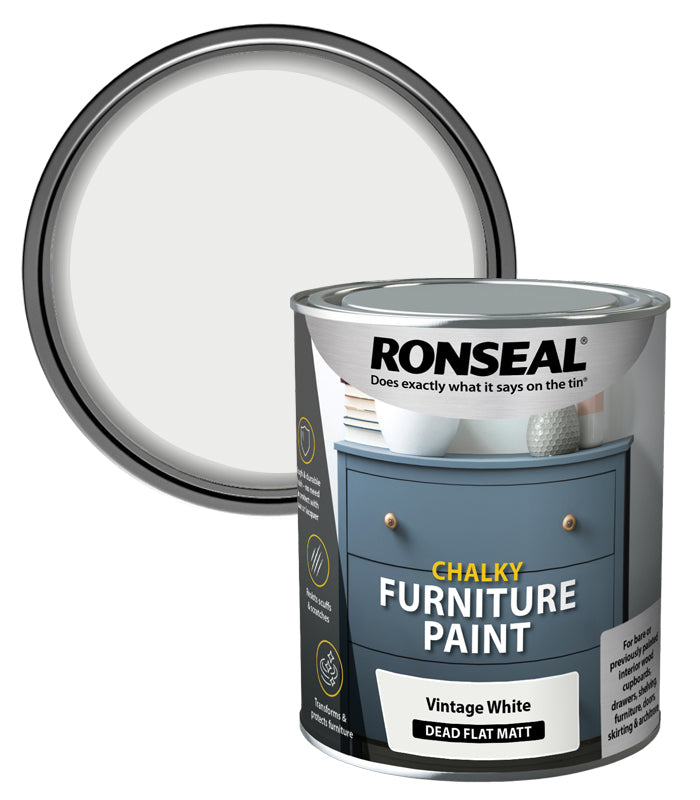 Ronseal Chalky Furniture Paint - Vintage White - 750ml