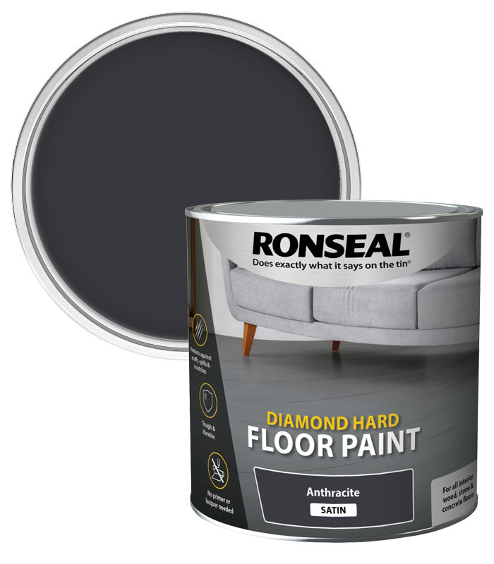 Ronseal Diamond Hard Floor Paint - Satin - Anthracite - 2.5L