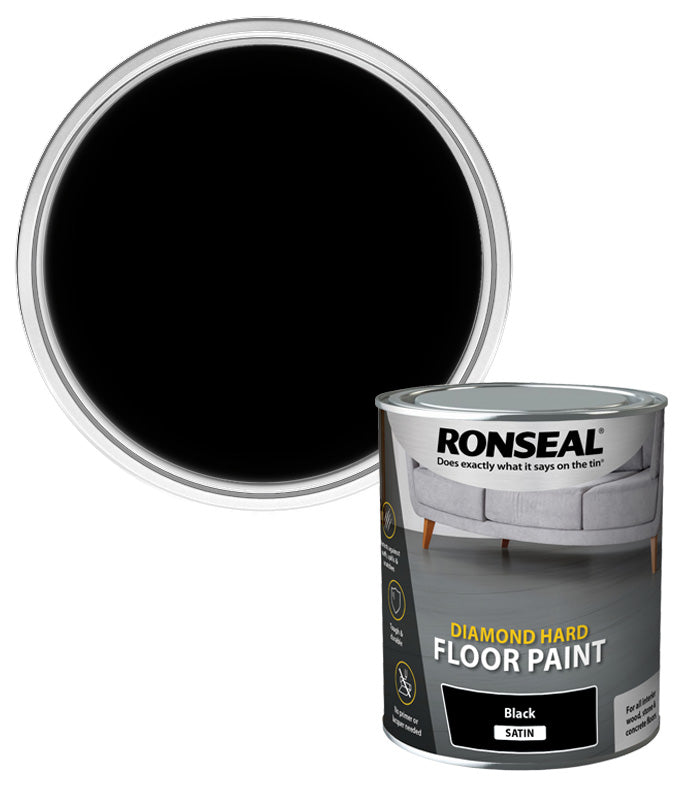Ronseal Diamond Hard Floor Paint - Satin - Black - 750ml