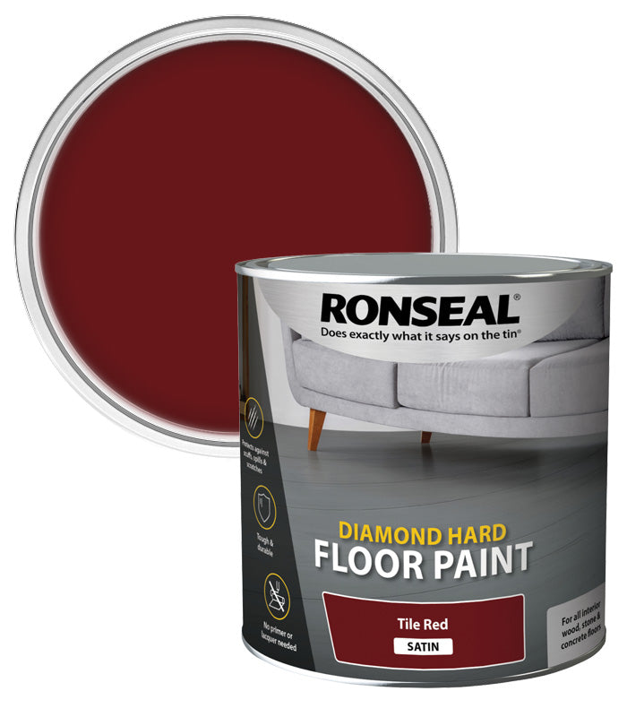Ronseal Diamond Hard Floor Paint - Satin - Tile Red - 2.5L