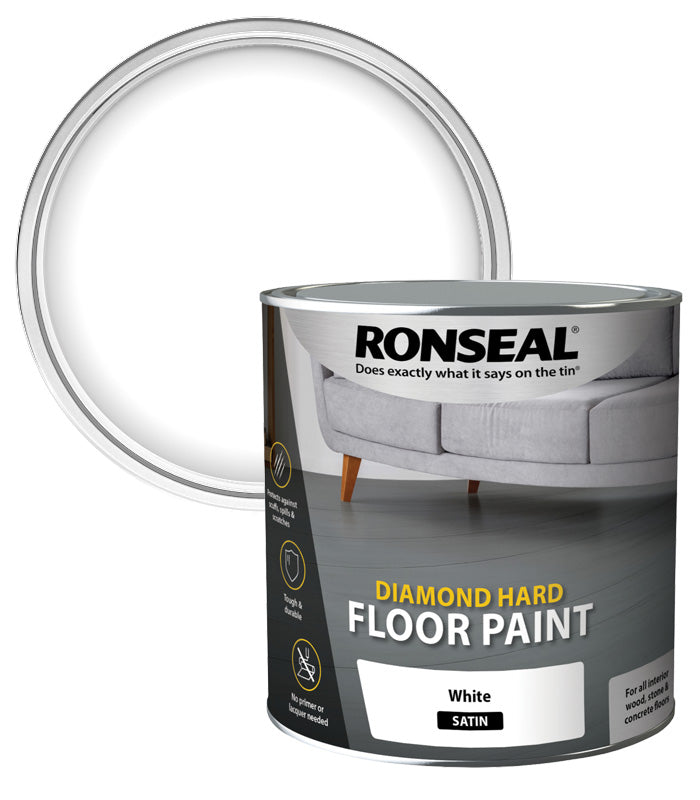 Ronseal Diamond Hard Floor Paint - Satin - White - 2.5L