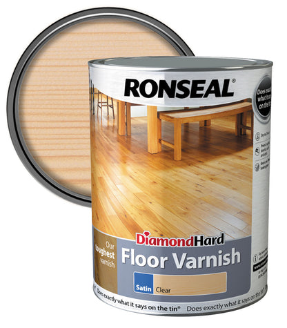 Ronseal Diamond Hard Floor Varnish - Clear - Satin - 5L