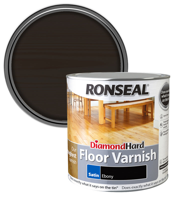 Ronseal Diamond Hard Floor Varnish - Ebony - Satin - 2.5L
