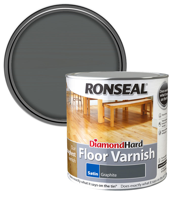Ronseal Diamond Hard Floor Varnish - Graphite - Satin - 2.5L