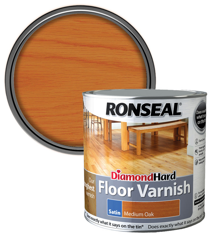 Ronseal Diamond Hard Floor Varnish - Medium Oak - Satin - 2.5L