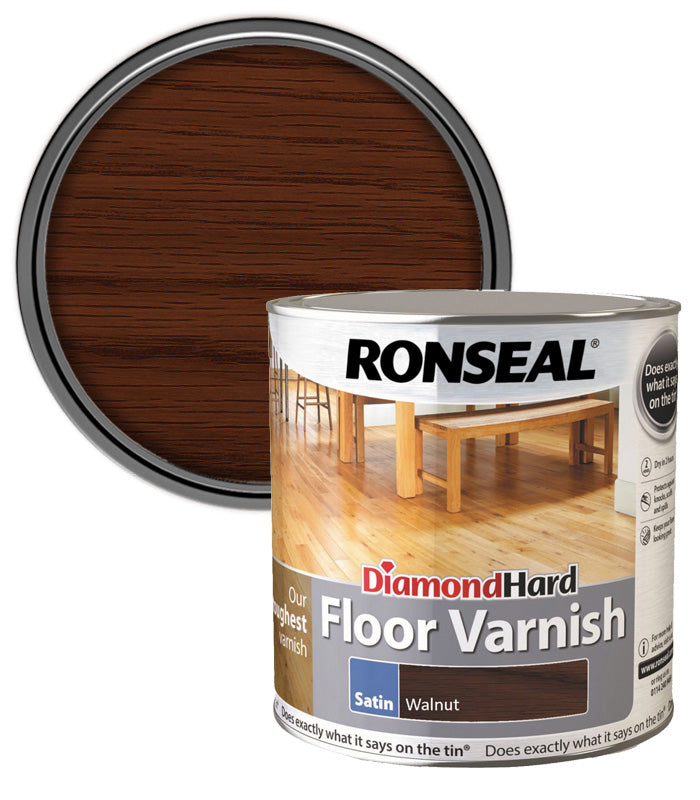 Ronseal Diamond Hard Floor Varnish - Walnut - Satin - 2.5L