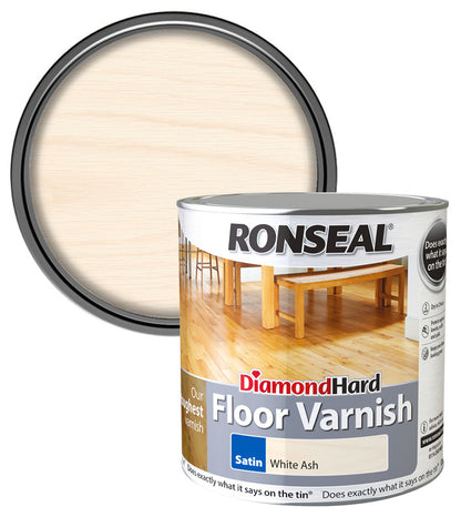 Ronseal Diamond Hard Floor Varnish - White Ash - Satin - 2.5L