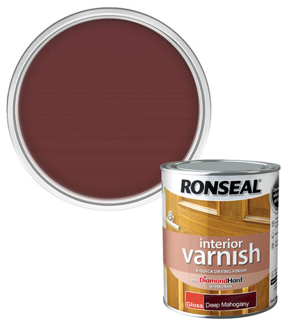 Ronseal Interior Wood Varnish - Deep Mahogany - Gloss - 750ml