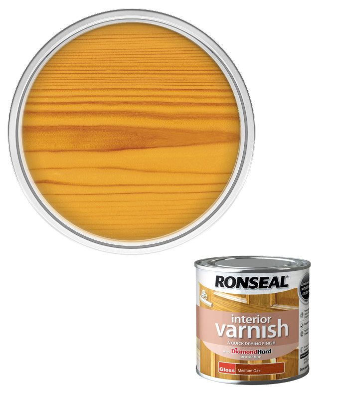 Ronseal Interior Wood Varnish - Medium Oak - Gloss - 250ml