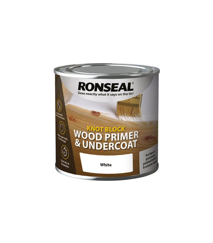Ronseal Knot Block Wood Primer and Undercoat - White - 250ml