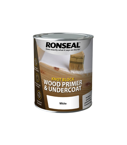 Ronseal Knot Block Wood Primer and Undercoat - White - 750ml
